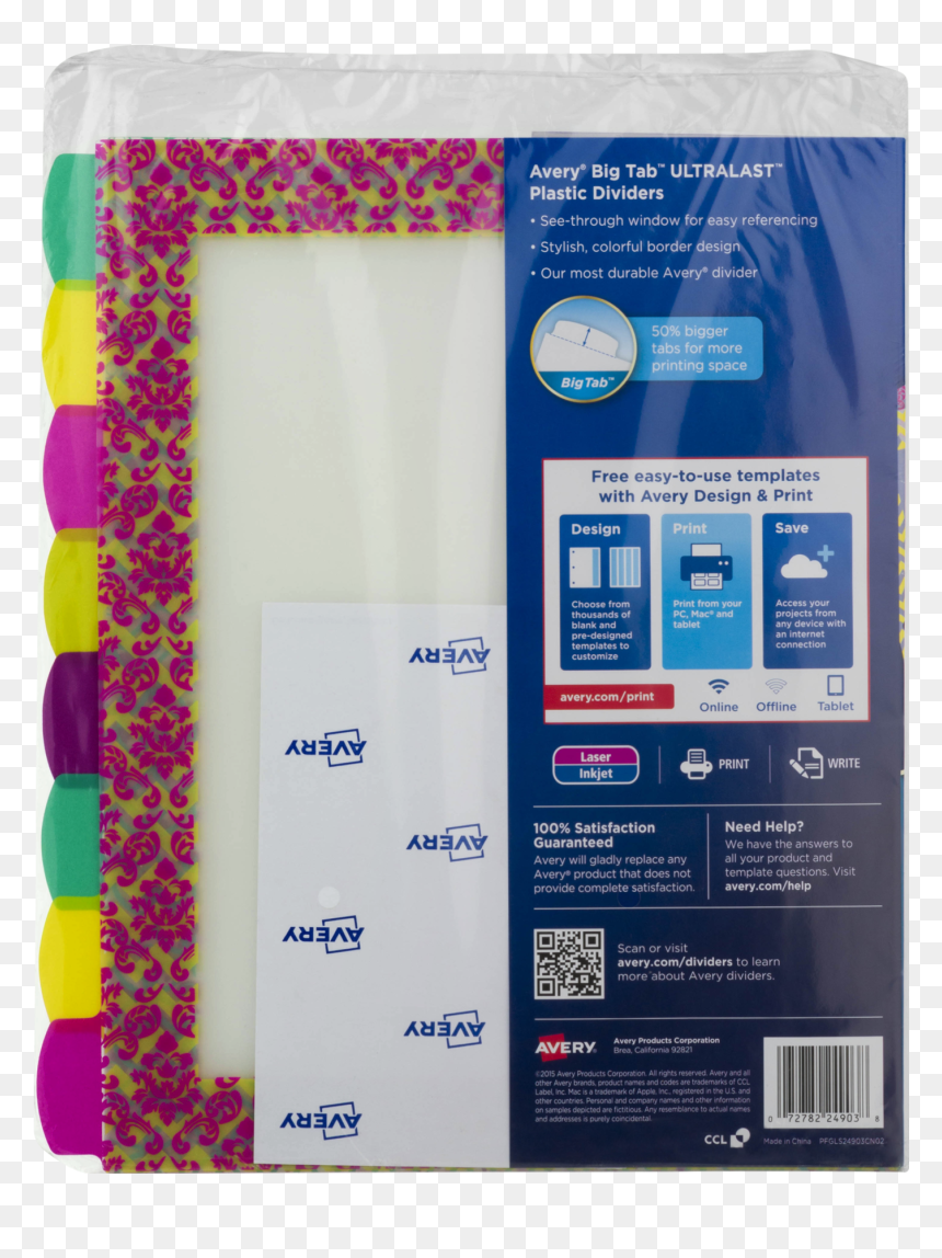 24903 8 Tabs 1 Set Assorted Designs Avery Ultralast - Office Supplies, HD Png Download - page dividers png