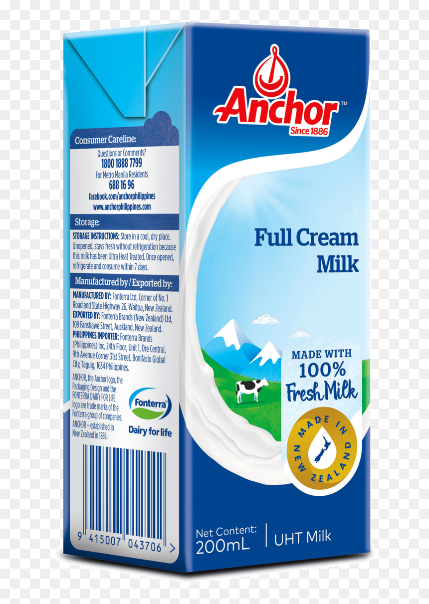 Anchor Uht Full Cream Milk, HD Png Download - glass of milk png