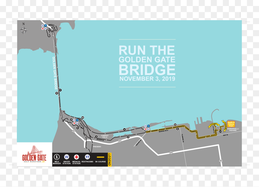 Golden Gate Marathon Route, HD Png Download - golden gate bridge png