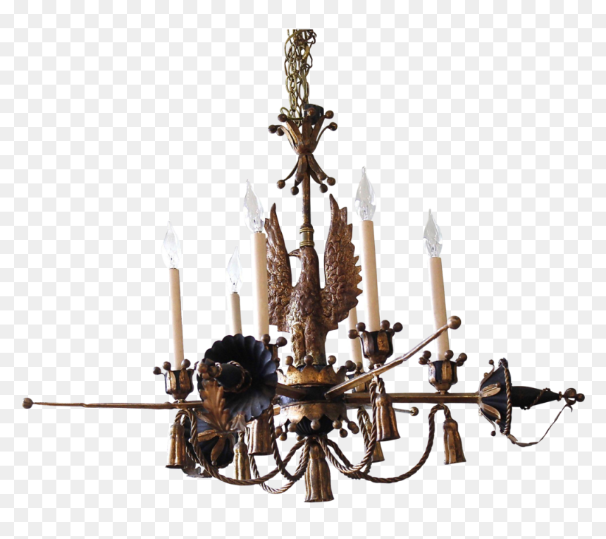 Tôle Painted And Gilt Chandelier With Eagle And Swords - Chandelier, HD Png Download - crossed swords png