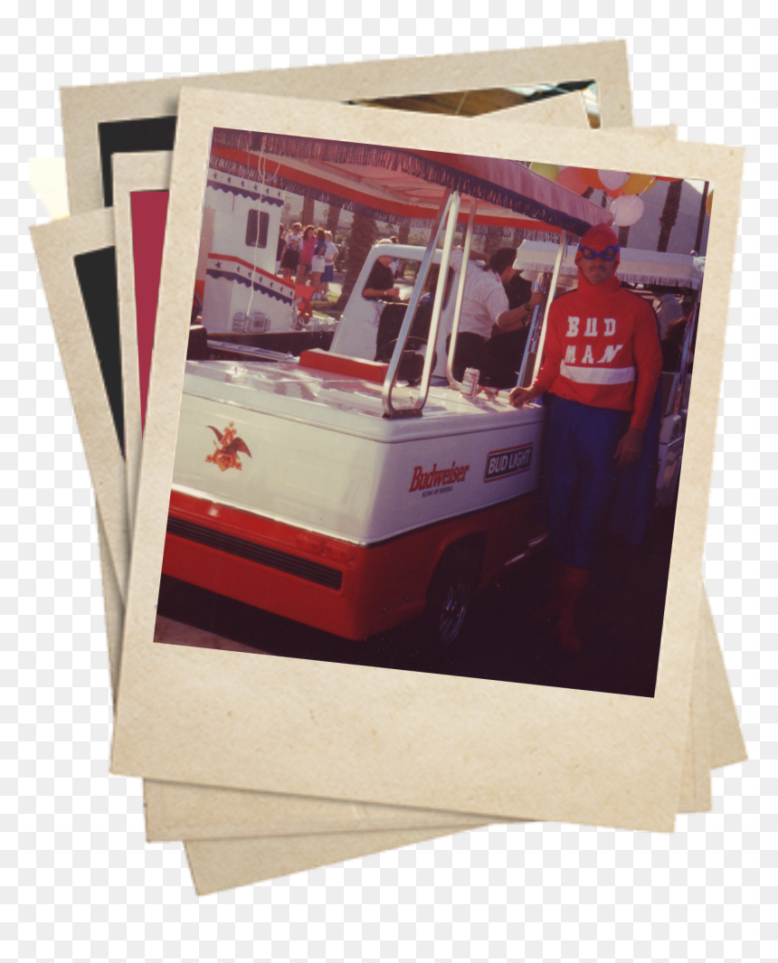 Polaroid Of Bud Man And Budweiser Stand In The 80s - Polaroid Png 80's, Transparent Png - polaroid picture png