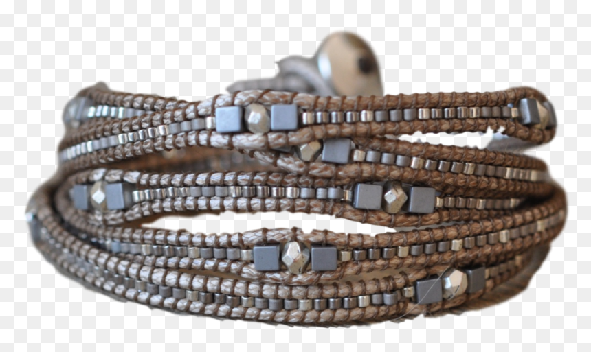Wrap Bracelet Beaded In Silver, Grey And Gold Tread, - Bead, HD Png Download - rudraksha mala png