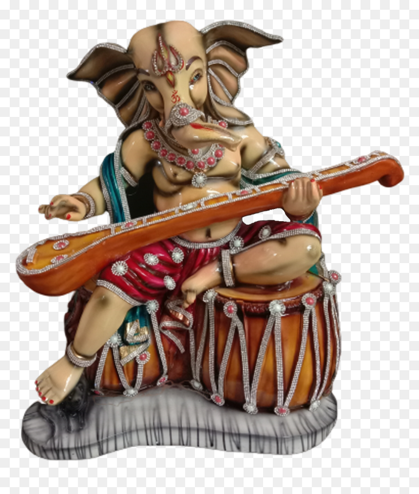 Adorable Ganesha Idol Playing Sitar Musical Instrument - Figurine, HD Png Download - sitar png