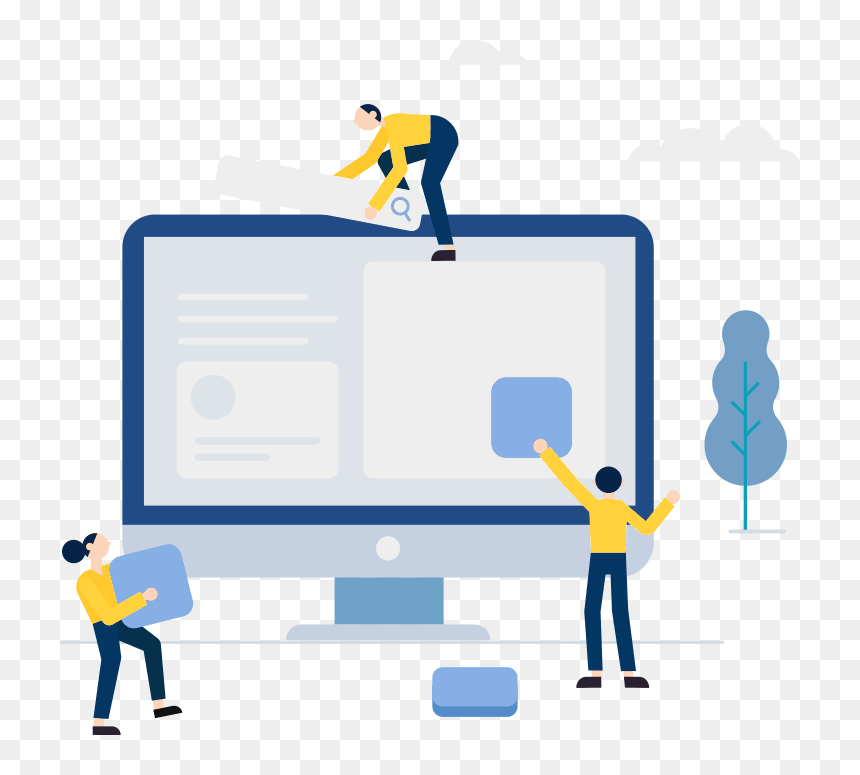 A Group Of Tiny Workmen Putting Elements Of A Webpage - Wordpress Development, HD Png Download - email marketing png
