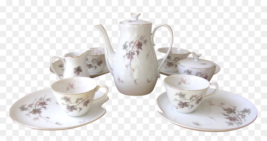 Vintage Purple And Gray Luncheon Set With Teapot - Porcelain, HD Png Download - tea pot png