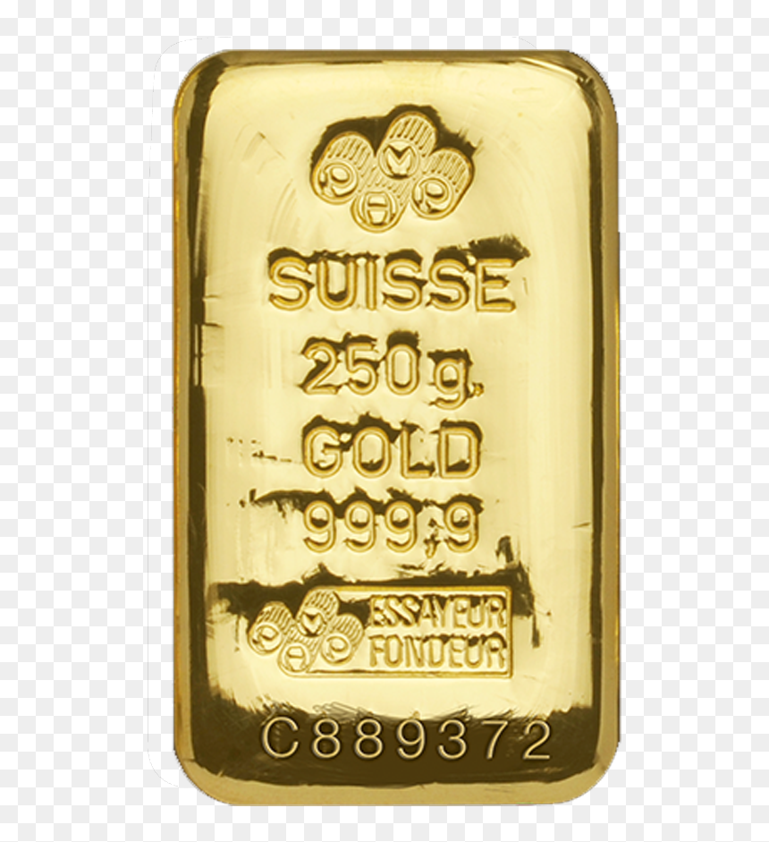 250g Pamp Suisse Gold Cast Bar Front - Gold, HD Png Download - gold bar png