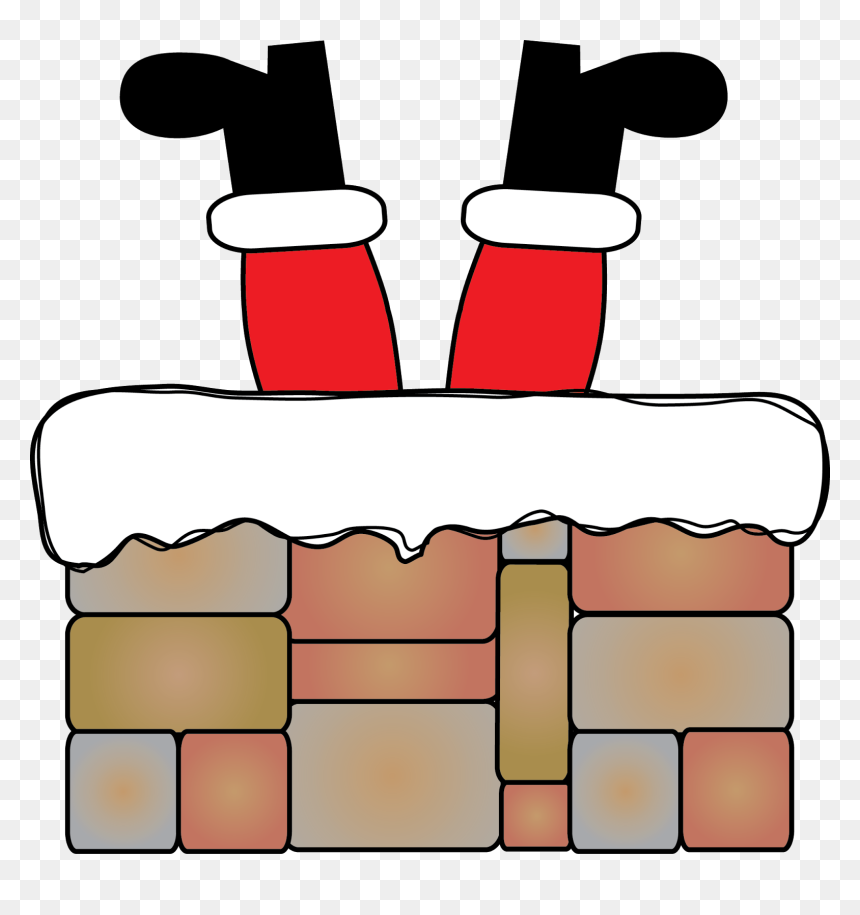 Clipart Santa In Fireplace - Santa Down Chimney Clipart, HD Png Download - fireplace png
