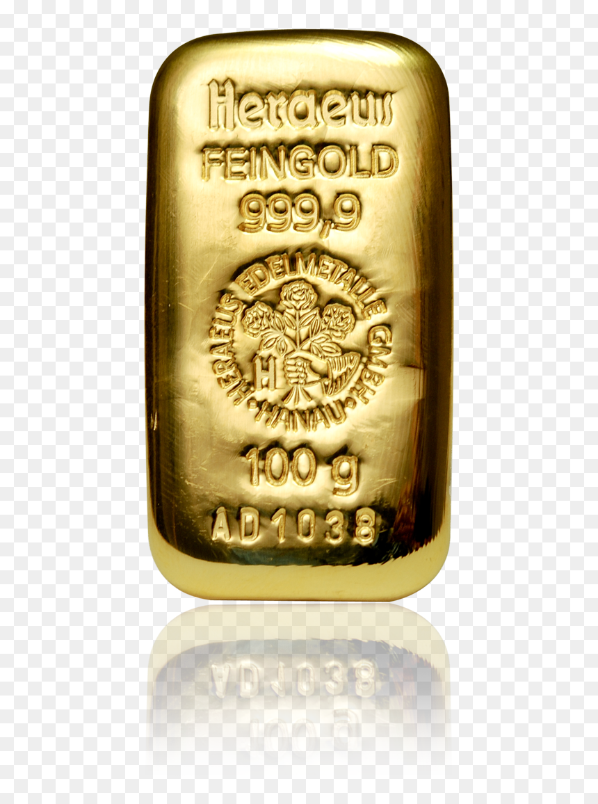 Heraeus 100g Cast Gold Bar , Png Download - Heraeus Cast Gold Bar, Transparent Png - gold bar png
