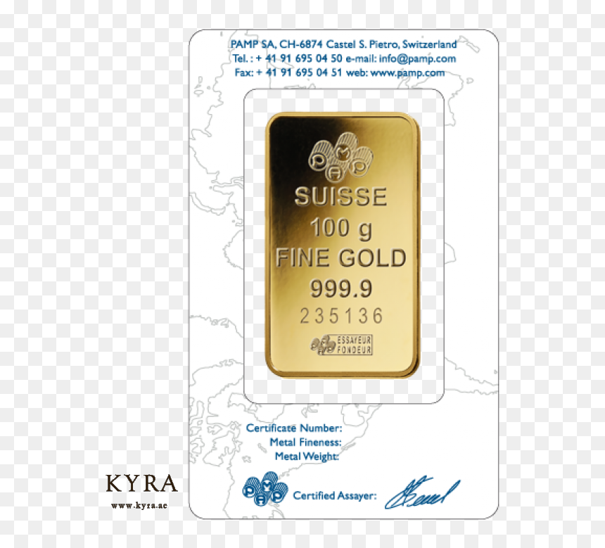 100grams Pamp Suisse Gold Bar , Png Download - 1 Gram Pamp Gold, Transparent Png - gold bar png