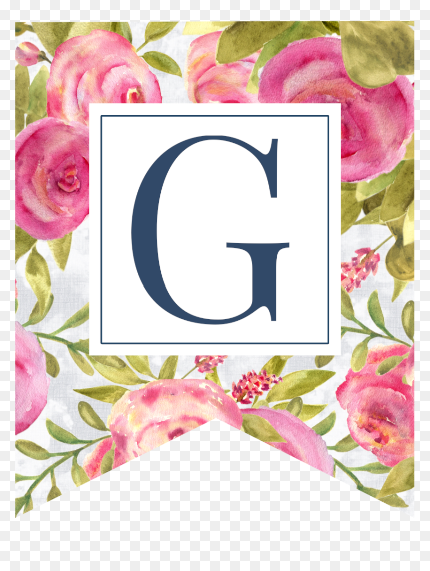 Pink Floral Rose Banner Flag With G In White Box - Garden Roses, HD Png Download - pink banner png