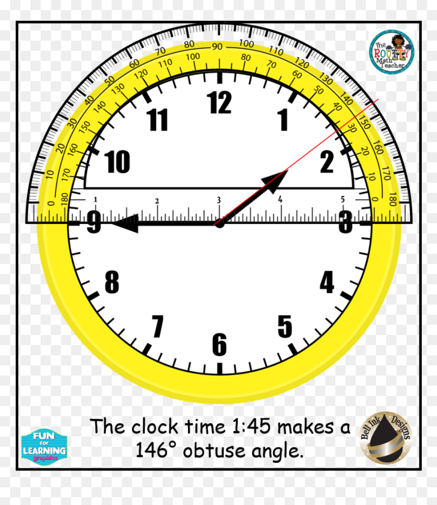 Download Custom Add Name Clock Large Wall Clock Clipart - Protractor On A Clock, HD Png Download - protractor png