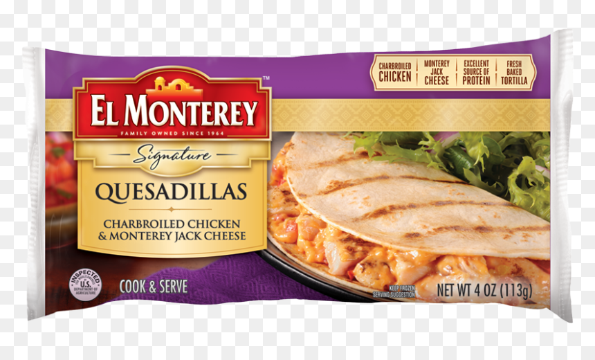 Single Charbroiled Chicken & Monterey Jack Cheese Quesadilla - El Monterey, HD Png Download - quesadilla png