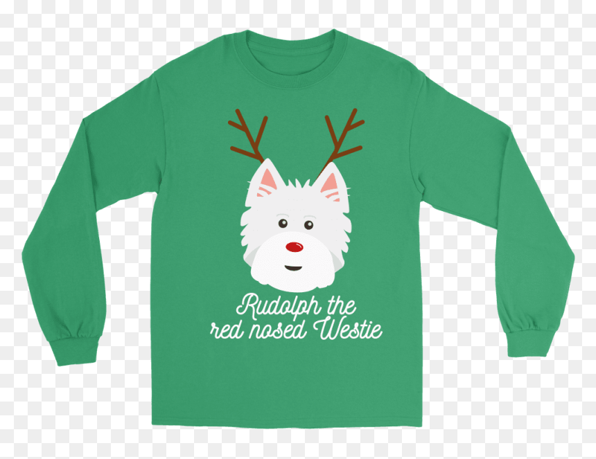 Rudolph The Red Nosed Westie Long Sleeved Tee - Long-sleeved T-shirt, HD Png Download - rudolph nose png