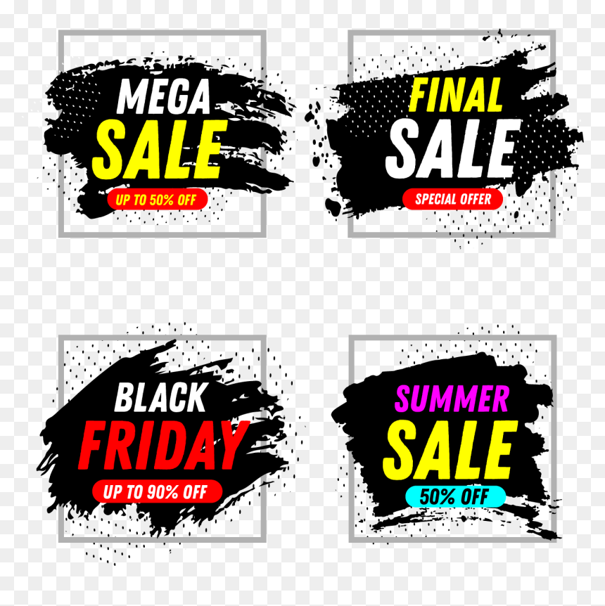 Set Of 4 Abstract Brush Sales Banners Vector - Sales Banners, HD Png Download - abstract shapes png