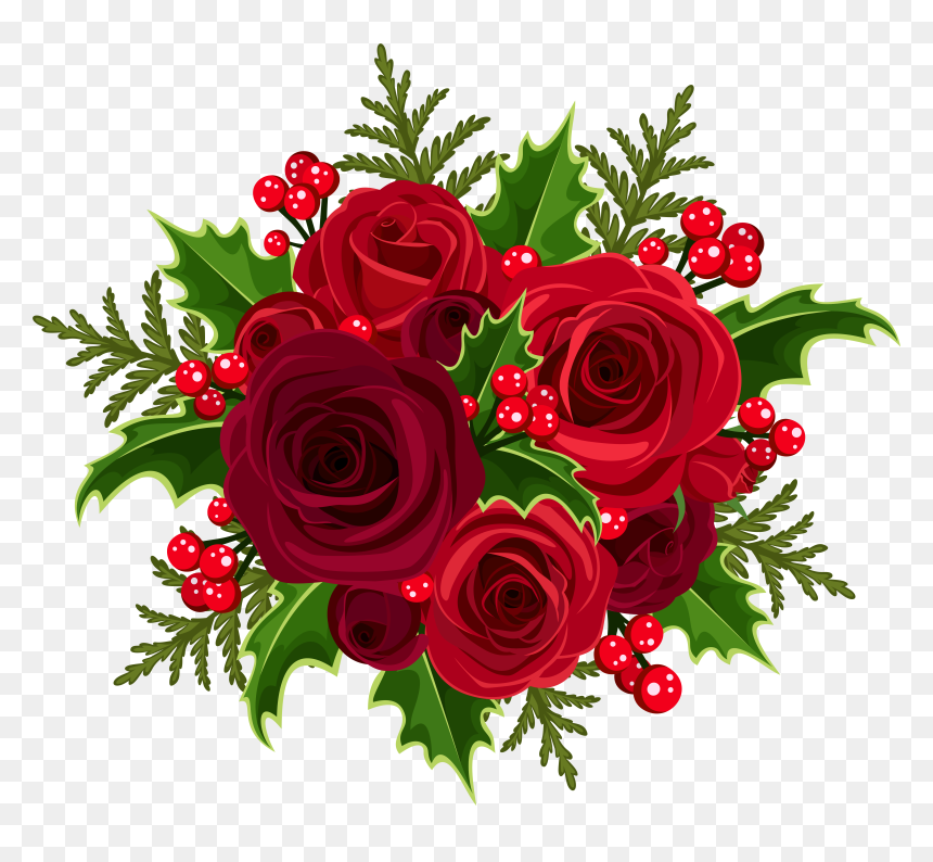 Bouquet Of Roses Clipart - Red Rose Flower For Christmas, HD Png Download - rose clipart png