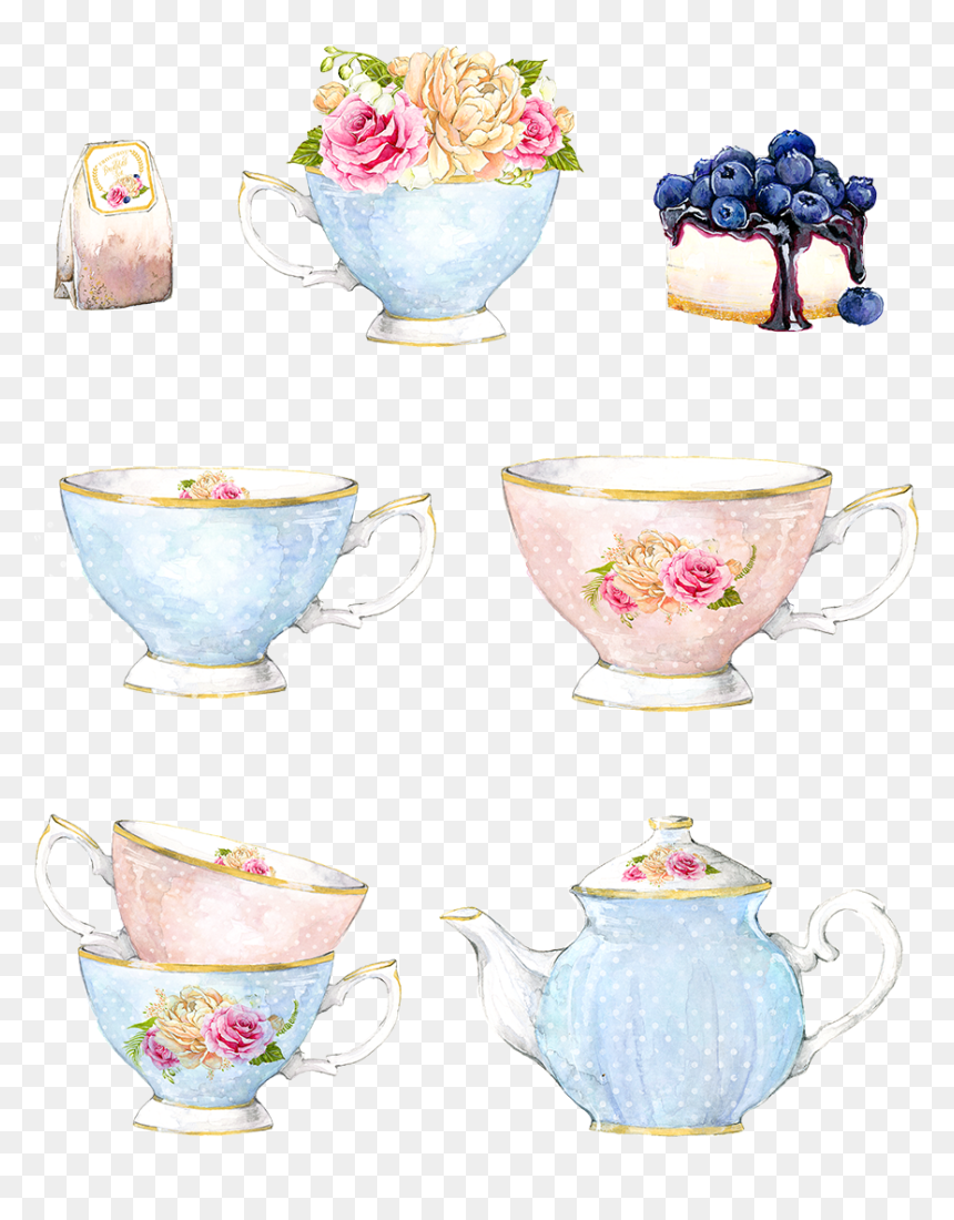 Decorative Coffee Cup Porcelain Vase Watercolor Vector - Teapot, HD Png Download - coffee cup vector png