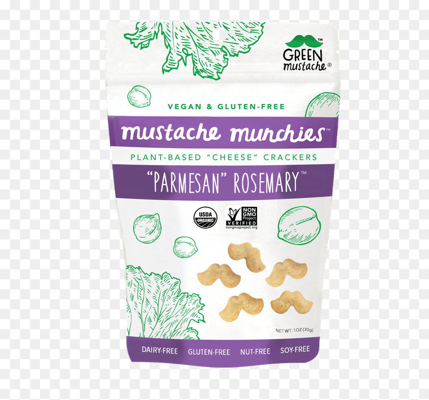 Mustache Munchies "parmesan Rosemary - Green Mustache, HD Png Download - handlebar mustache png