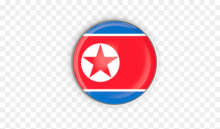 Round Button With Metal Frame - North Korea Flag Icon, HD Png Download - korean flag png