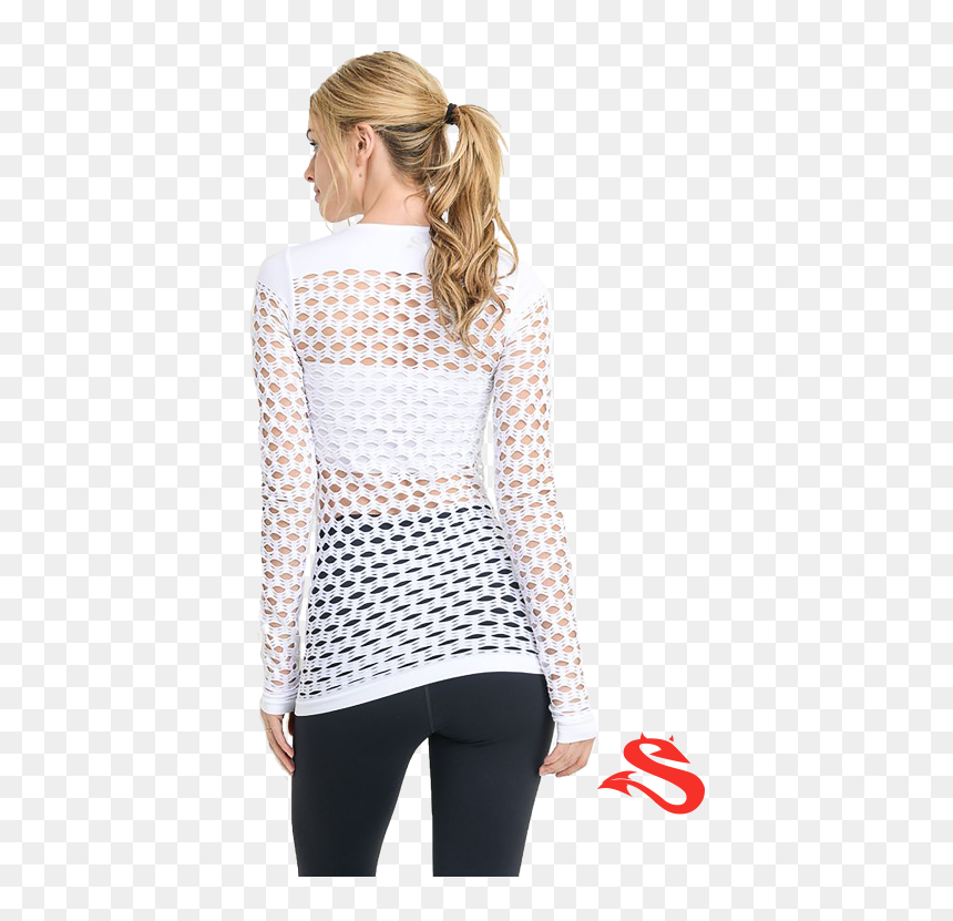 White Long-sleeve Fishnet Tank - Blouse, HD Png Download - fishnet png