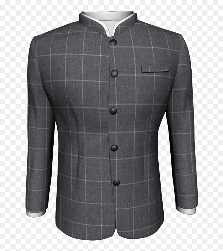 Grey Window Pane Checks Bandhgala Jacket , Png Download - Button, Transparent Png - window pane png