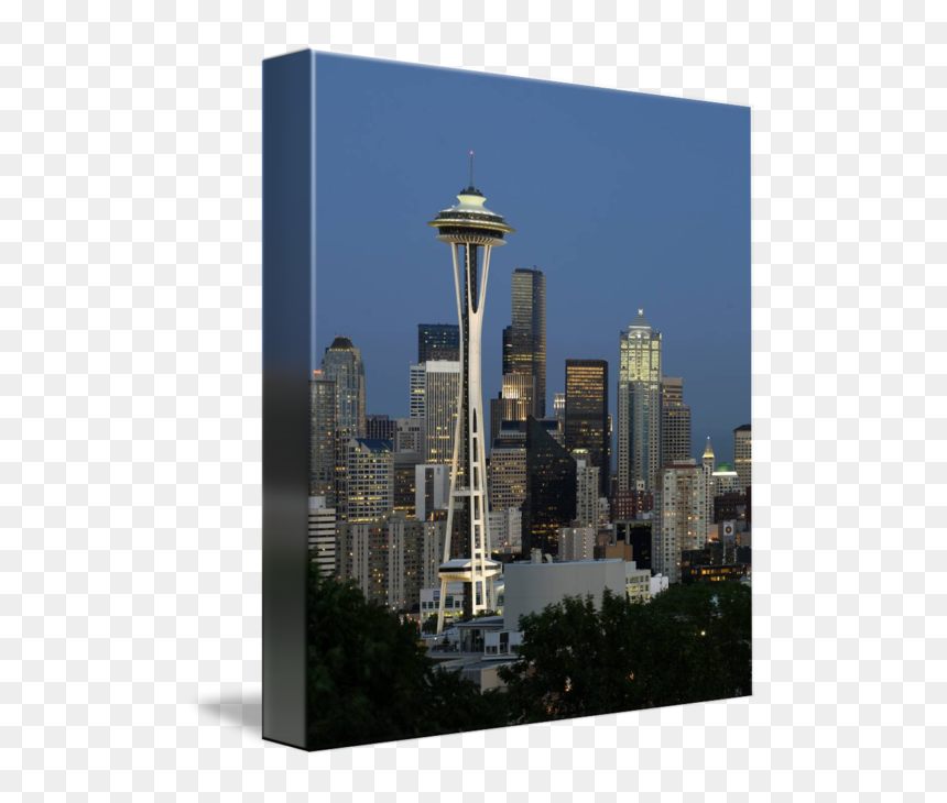 Seattle Downtown With Space Needle By Tim Knight Banner - Seattle, HD Png Download - space needle png