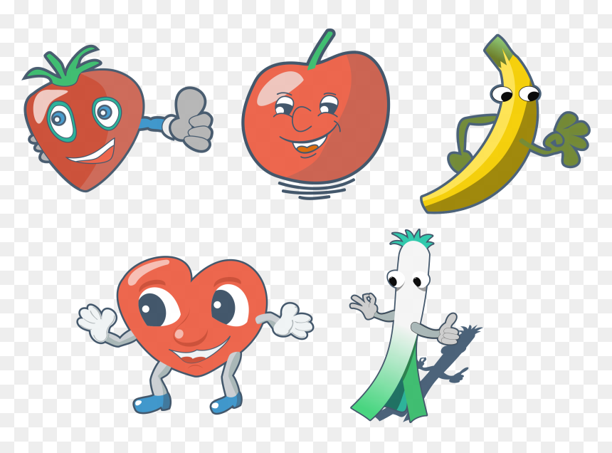 Fun Fruits Clip Arts - Cartoon Drawing Of Vegetables And Fruits, HD Png Download - fruits and vegetables png
