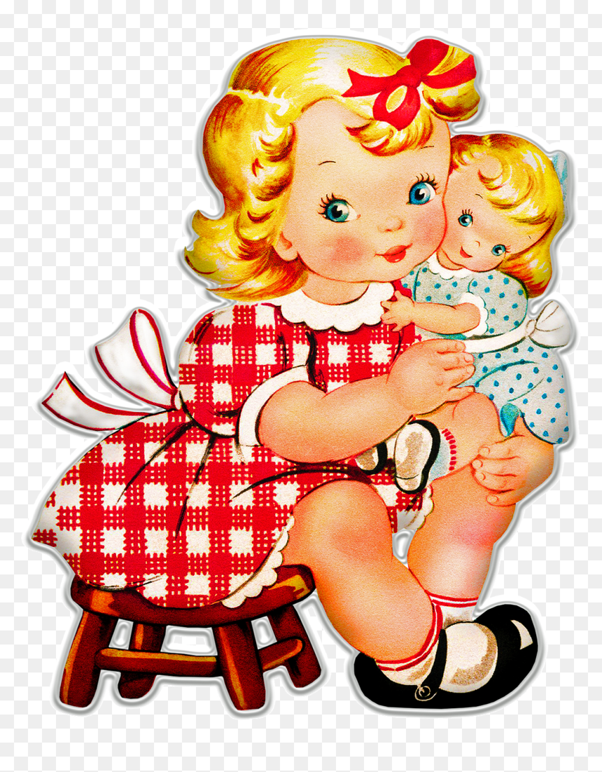 Old Vintage Merry Christmas Beautiful Cartoon Card, HD Png Download - little girl png