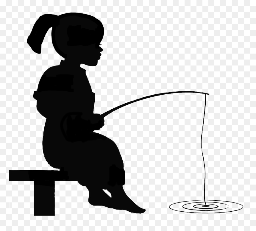 Girl Fishing Silhouette - Silhouette Of Little Boy Fishing, HD Png Download - fishing rod png