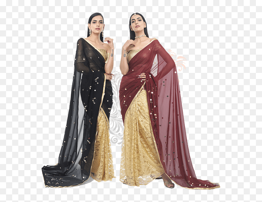 Half And Half Sarees Meet Contemporary Chevron Pattern, - Saree Pallu Transparent Saree Png, Png Download - chevron pattern png