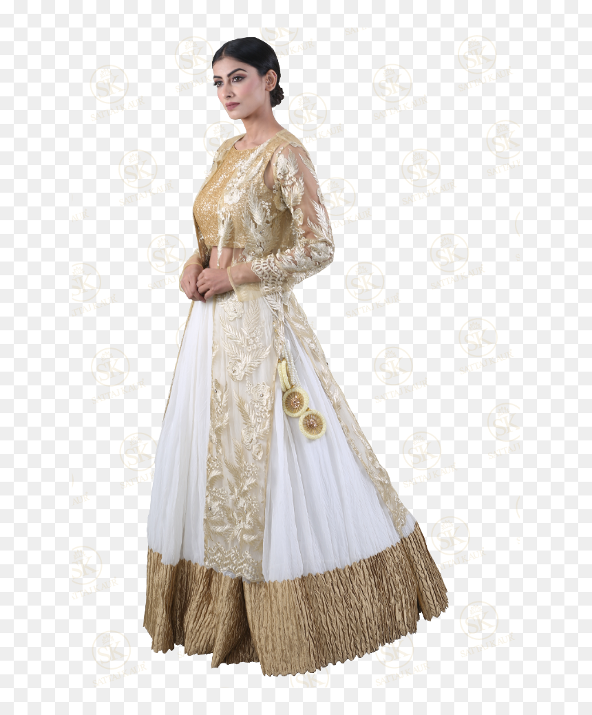 High-class Gold And White Lehenga Choli - White Gold Lehenga Choli, HD Png Download - lehenga png