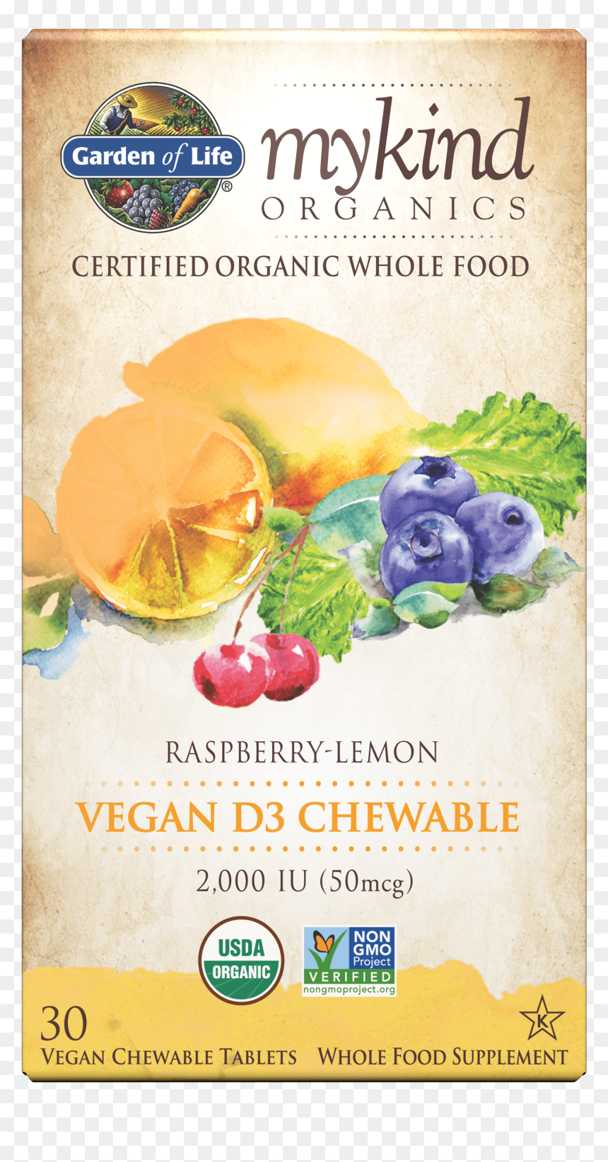 Mykind Organics Chewable Vegan D3 Raspberry Lemon - Organic Prenatal Vitamins, HD Png Download - vegan png