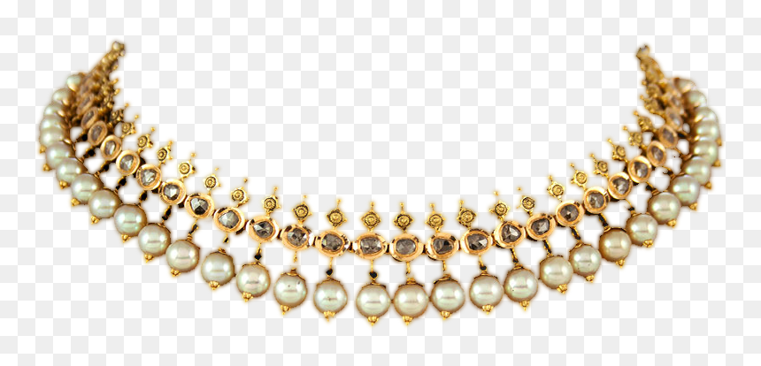 Gold Jewellery With Pearl - Necklace, HD Png Download - png jewellers necklace designs