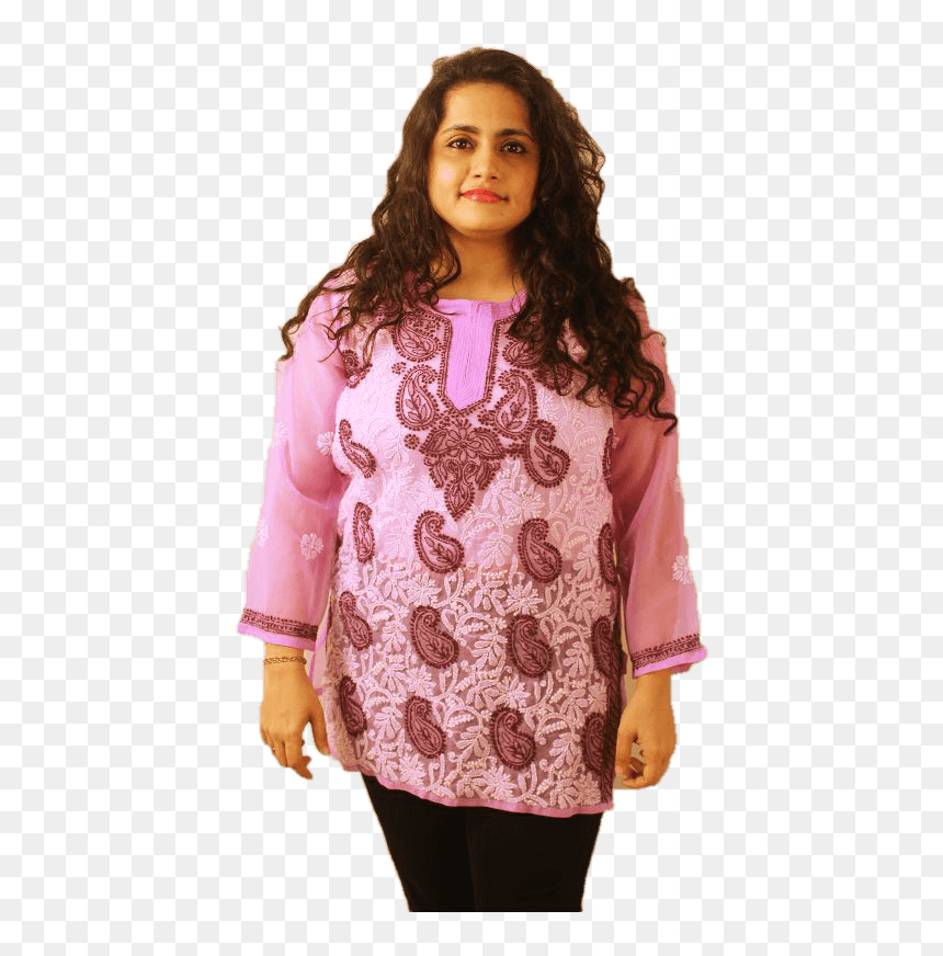Lucknowi Short Kurti With Front Embroidery - Girl, HD Png Download - kurti png