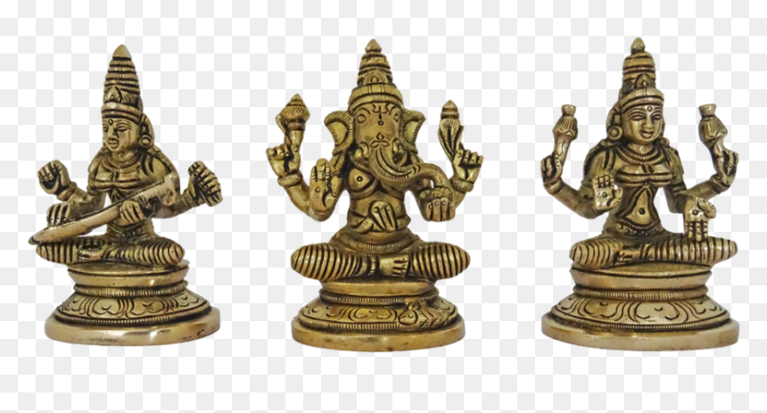 Set Of Ganapati, Lakshmi And Saraswathi Brass Statue, - Ganesha, HD Png Download - ganapati png
