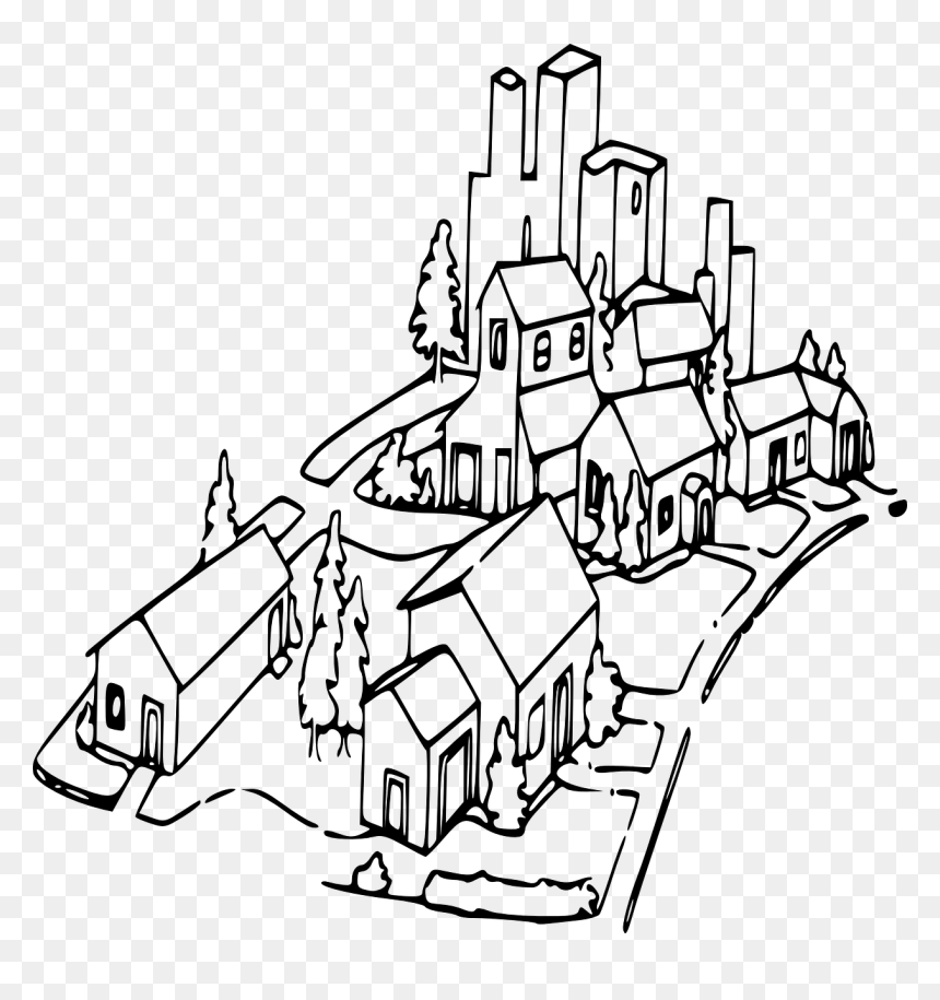 Coffin Clipart Headstone - Town Clipart Black And White, HD Png Download - neighborhood png