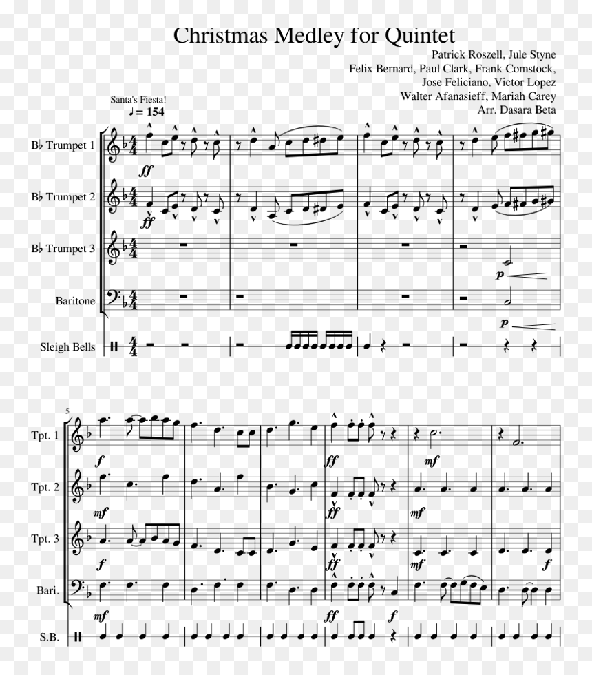 Christmas Medley For Quintet Sheet Music For Trumpet, - White Christmas Trumpet And French Horn, HD Png Download - dasara png