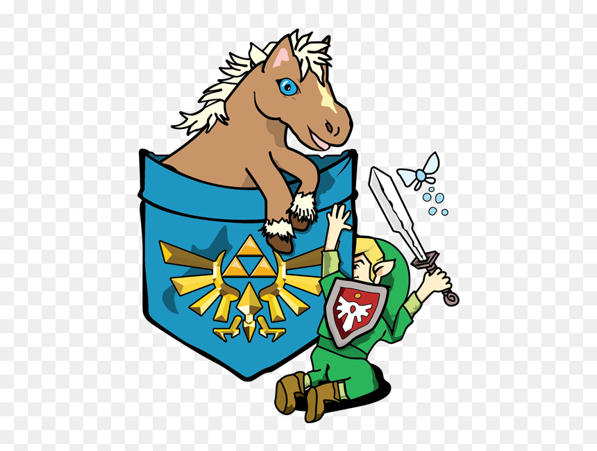 Link Pocket-tee Epona Breath Of The Wild Switch Teepublic - Cartoon, HD Png Download - link breath of the wild png