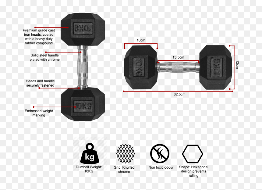 10kg Hex Rubber Coated Dumbbell - Dumbbell, HD Png Download - dumbell png