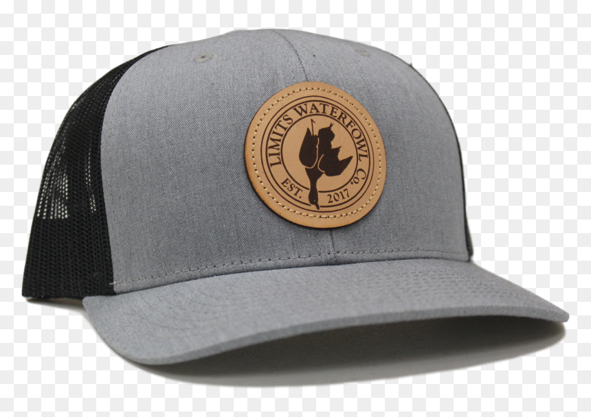 Leather Patch Logo Trucker Gray And Black Hat Limits - Baseball Cap, HD Png Download - black hat png