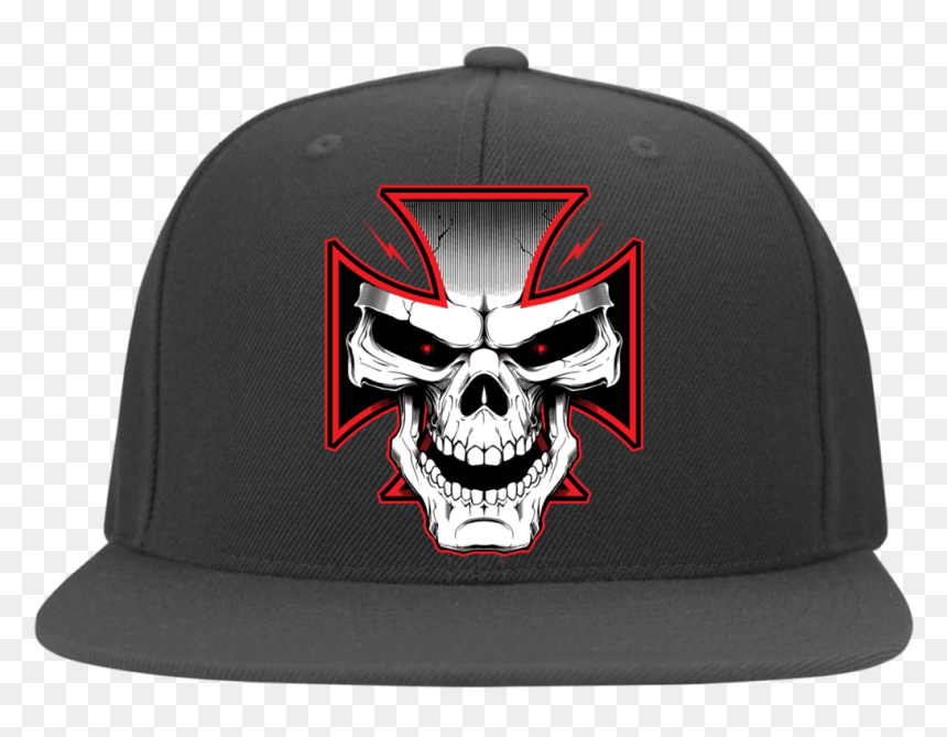 Mens Iron Cross Yupoong Flat Bill Twill Flexfit Cap - Skull, HD Png Download - iron cross png