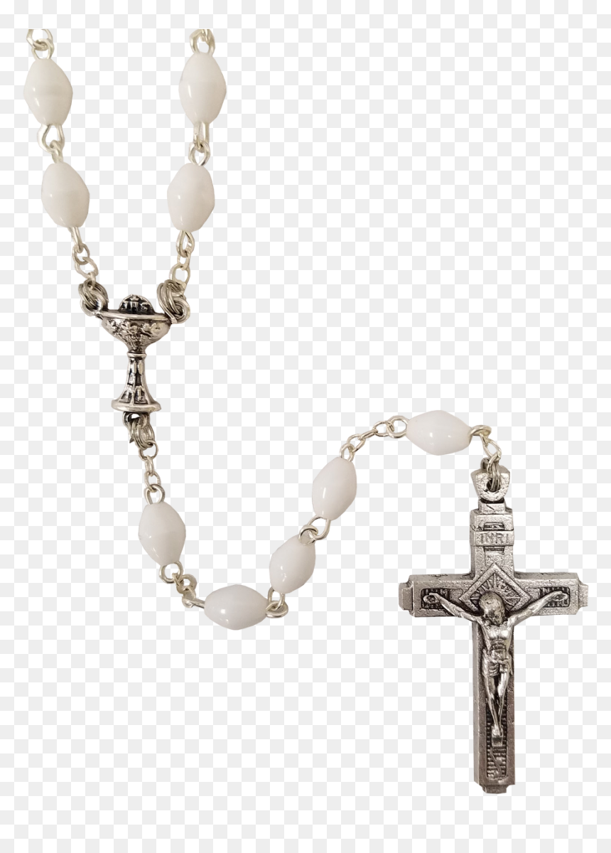 First Communion Simulated White Plastic Oval Rosary - Cross, HD Png Download - rosary png
