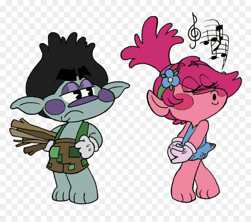 Happie Harmonies Branch And Poppy Sticker - Cartoon, HD Png Download - poppy troll png