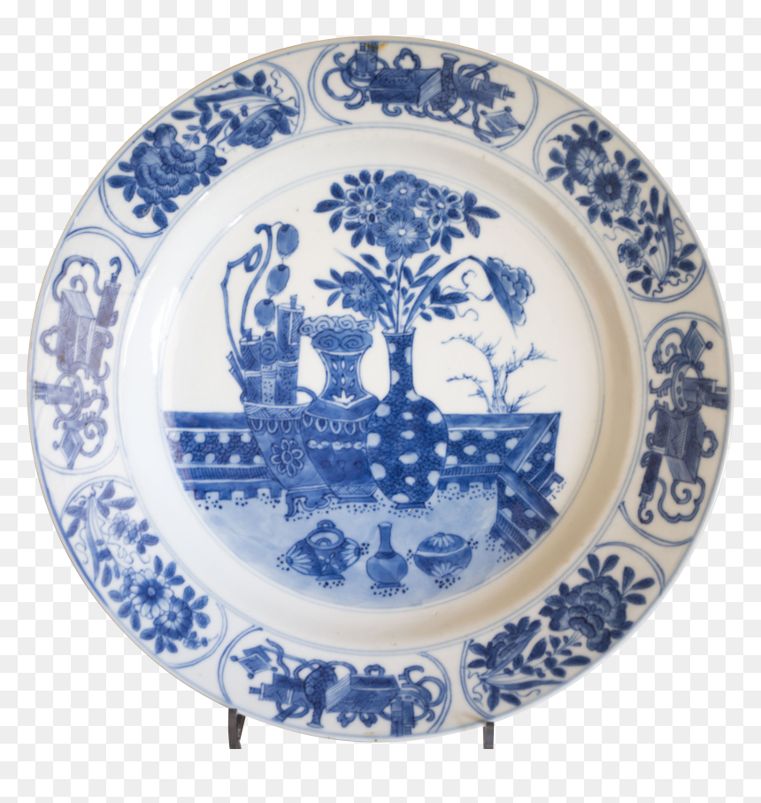 A Chinese Blue And White Plate Decorated With Precious - Blue And White Porcelain, HD Png Download - white plate png