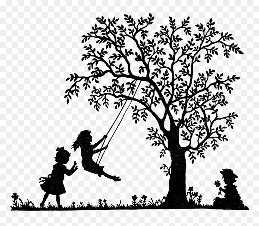 Drawing Tree With Girl, HD Png Download - children silhouette png