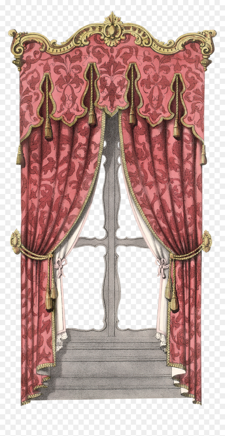Curtains Clipart Gingerbread House Window - Curtain, HD Png Download - red curtains png