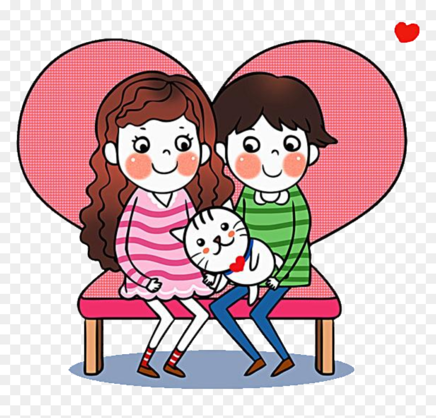 Cartoon Silhouette Hand Drawn Couple Elements Design - Cartoon Fish On Plate, HD Png Download - hand silhouette png