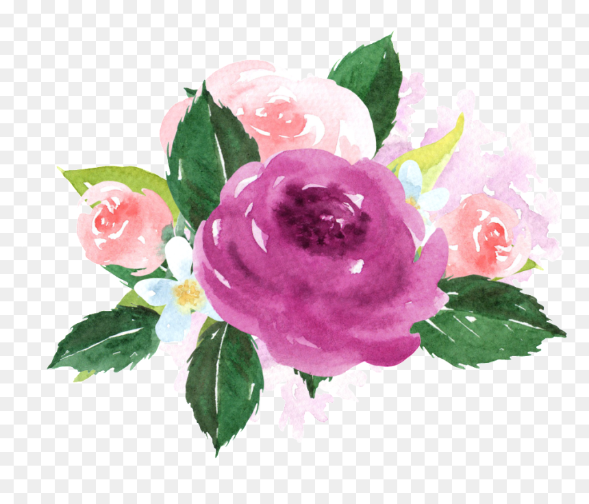 Hand Painted Purple Watercolor Flower Png Transparent - Watercolour Transparent Flower Png, Png Download - purple roses png