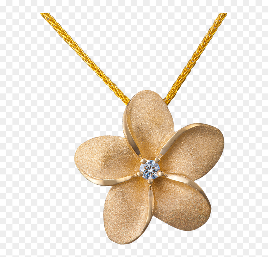 18mm 14k Gold Plumeria Pendant With Diamond - Pendant, HD Png Download - plumeria png