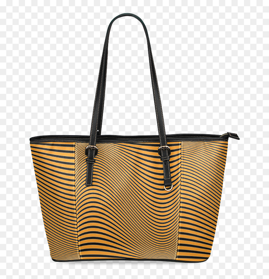 Orange And Black Wavy Lines Leather Tote Bag/small - Handbag, HD Png Download - wavy lines png