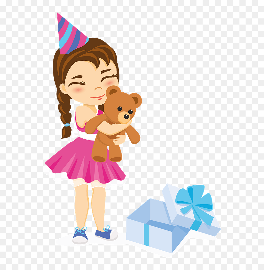 Little Girl Hugging A New Teddy Bear Clipart - Cartoon, HD Png Download - little girl png
